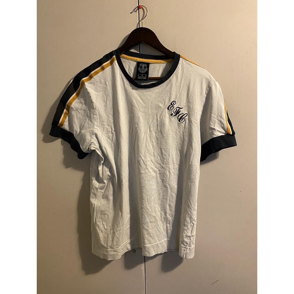 Everton FC True Classics Ringer T-Shirt White Mens Large L EFC Retro Stripe Top